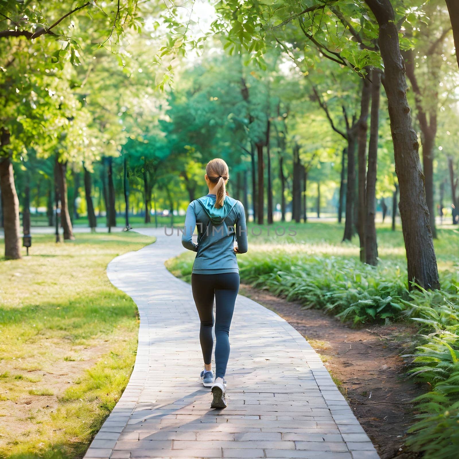 Summer Jog: Active Woman Engaged in Fitness Running in the Park by Petrichor