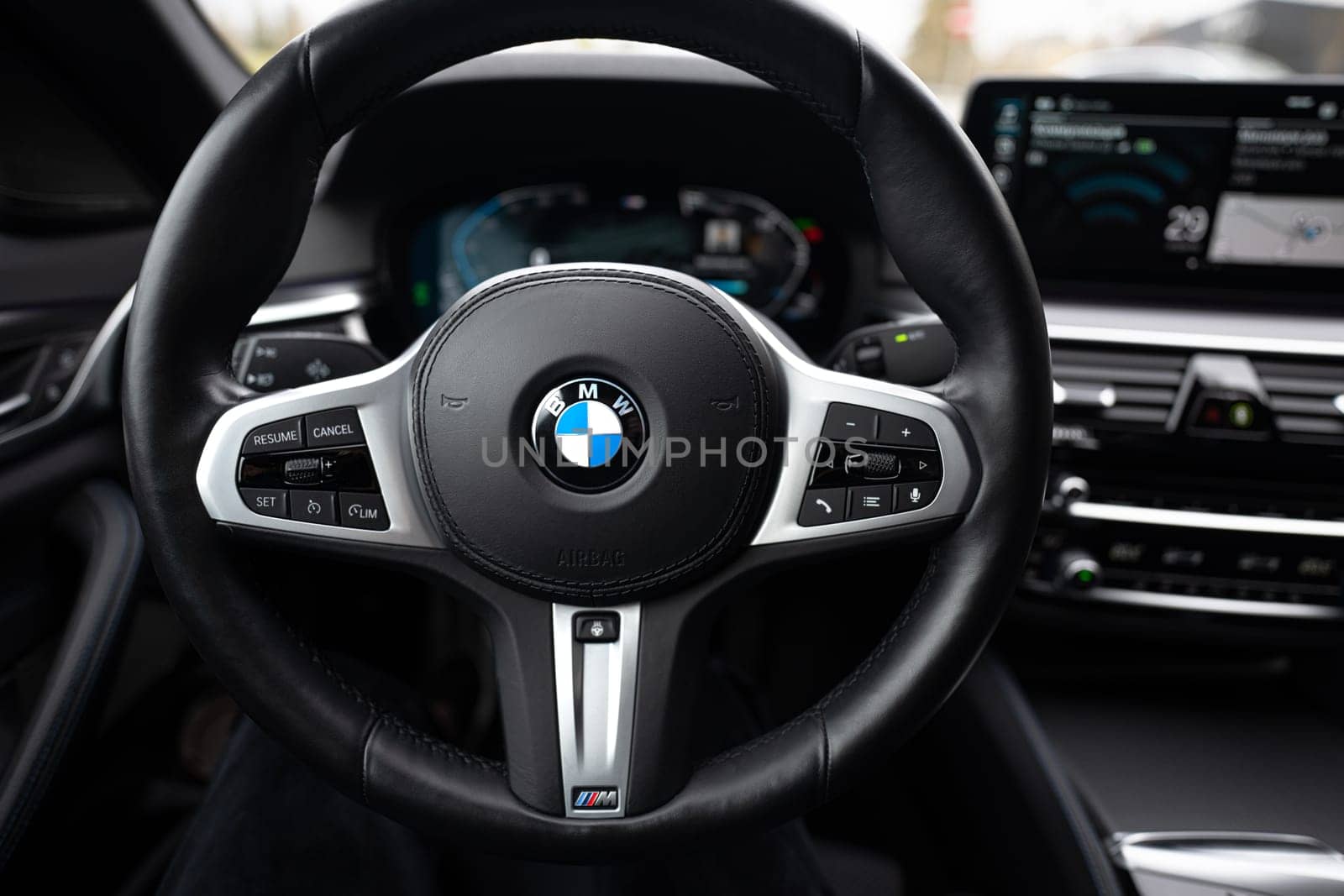 BMW G30 5-series M-package steering wheel. 29.04.2024 Tallinn, Estonia. High quality photo