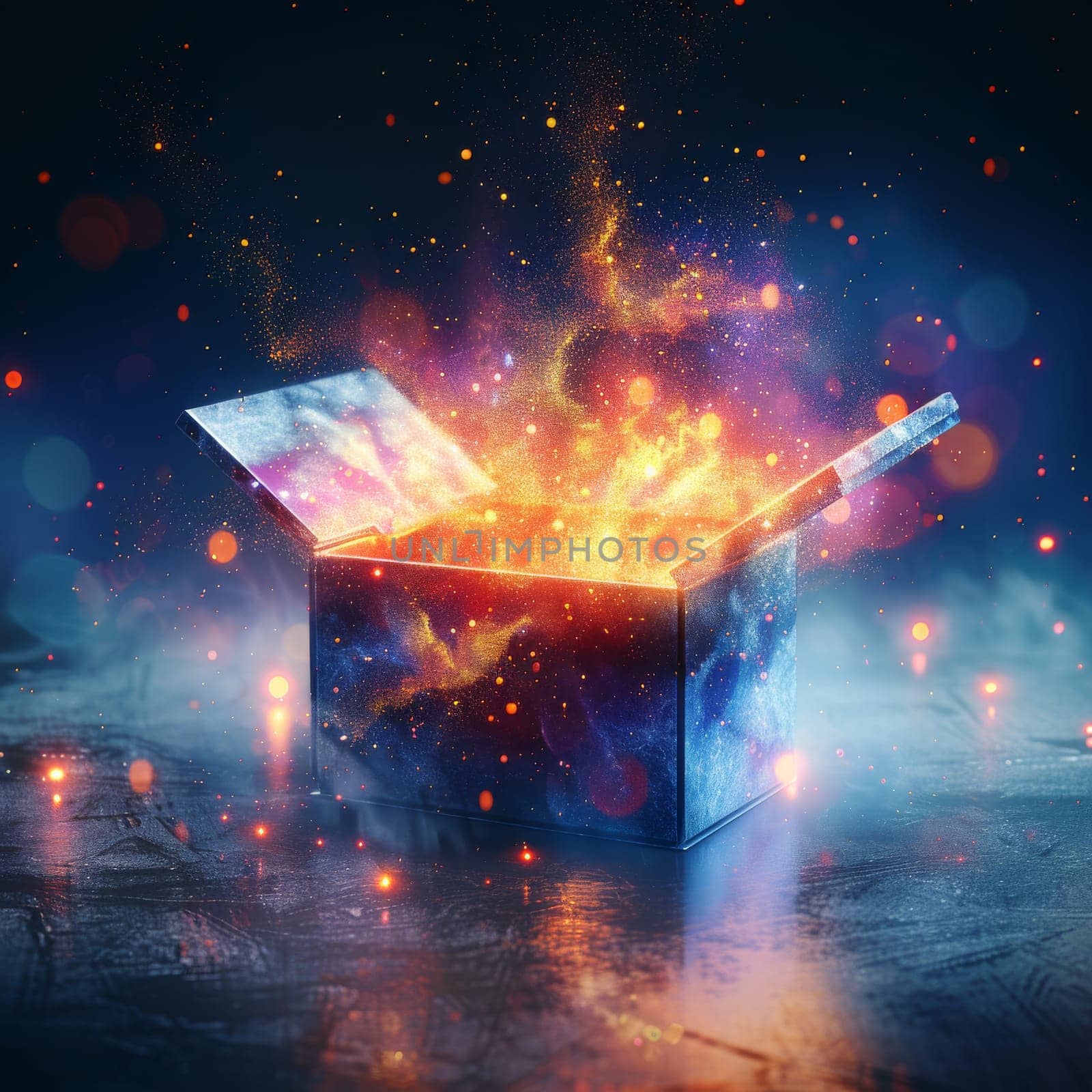 A box with a fire inside of it