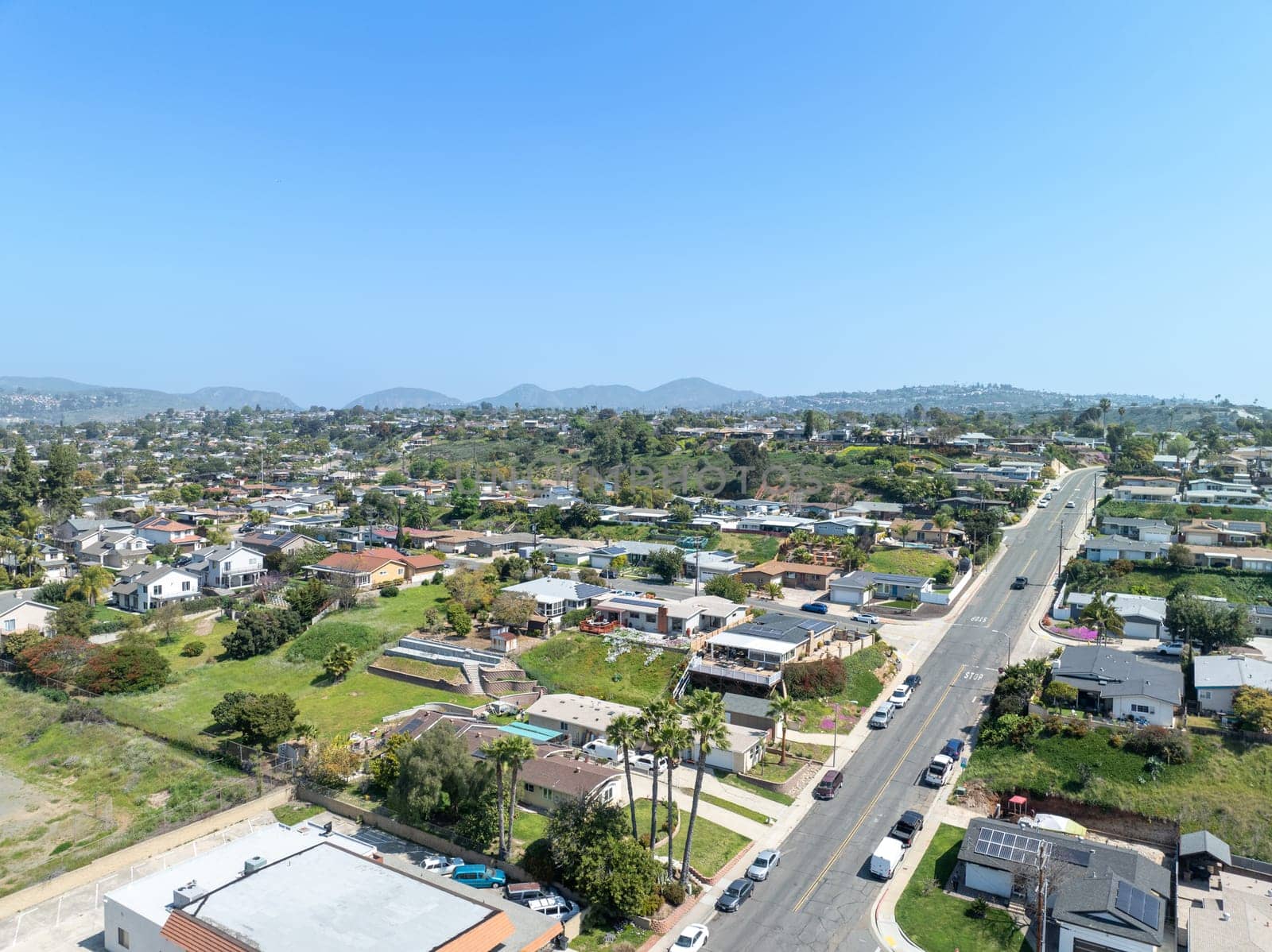 Aerial view of house in San Diego suburb, California, USA by Bonandbon