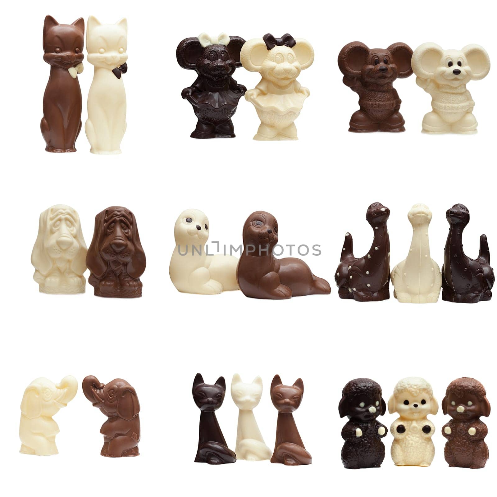 Set of chocolate figurines, isolated on white background