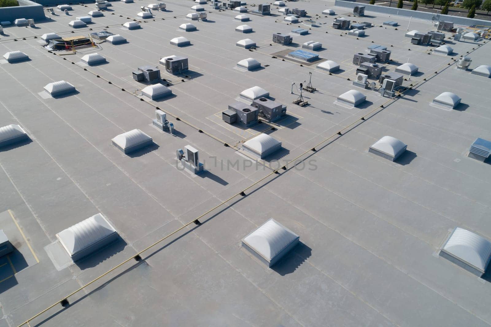 drone view of a commercial roof showing the HVAC system