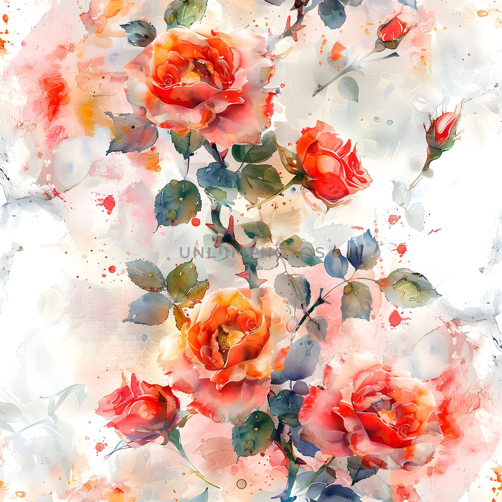A beautiful watercolor painting featuring vibrant red roses against a crisp white background. This art piece captures the essence of hybrid tea roses and garden roses with delicate petals