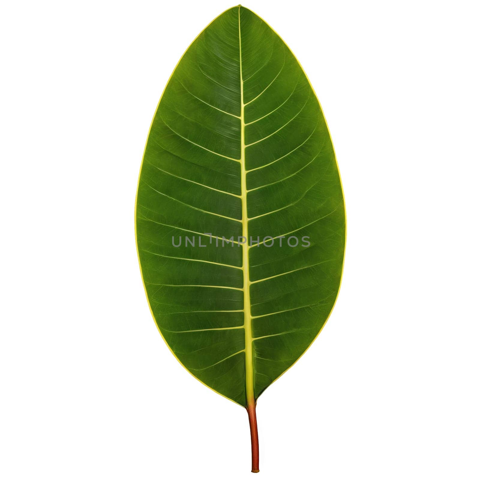 Rubber plant leaf large oval leaf with glossy dark green surface and prominent midrib Ficus by Matiunina