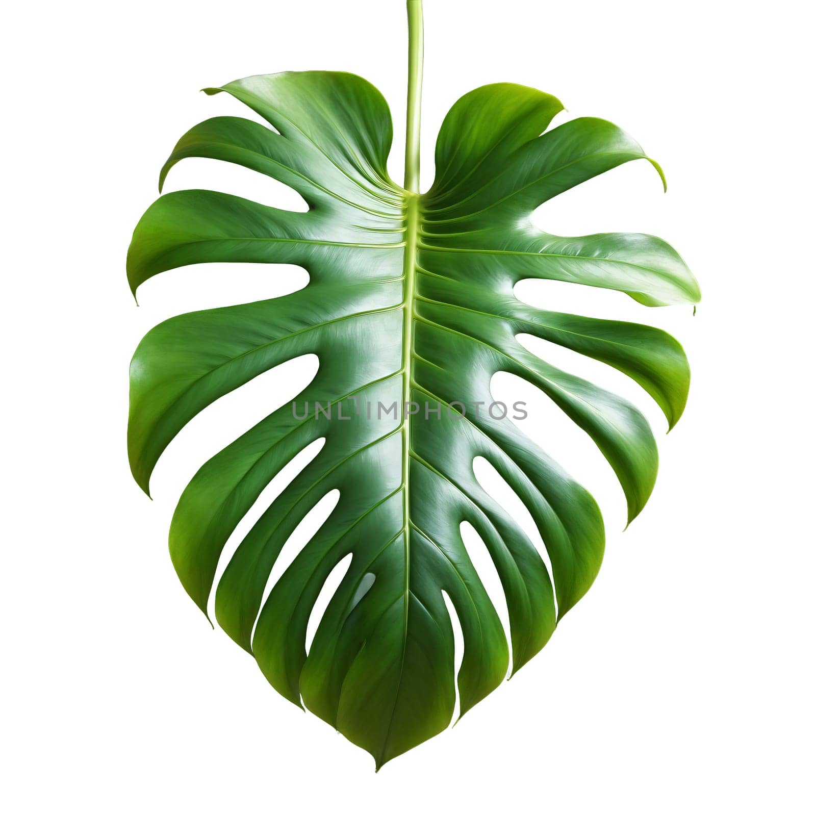 Monstera leaf large glossy green leaf with deep lobes and perforations Monstera deliciosa by Matiunina