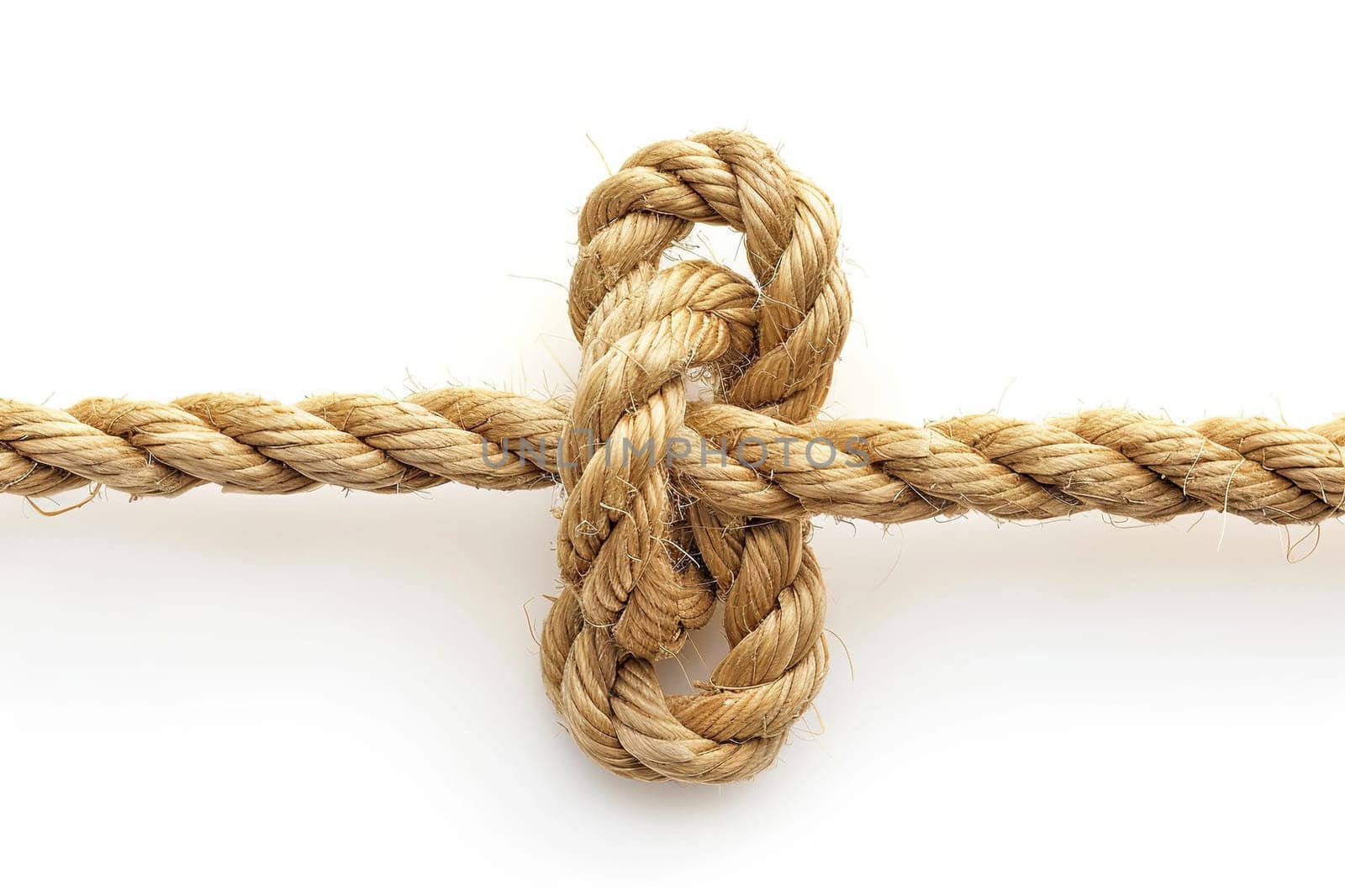 Rope with a tied knot on a white background. Generated by artificial intelligence by Vovmar