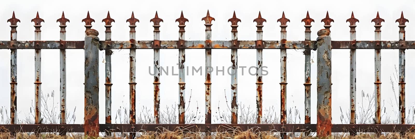 Rusty metal fence with crosses design on white background by Nadtochiy