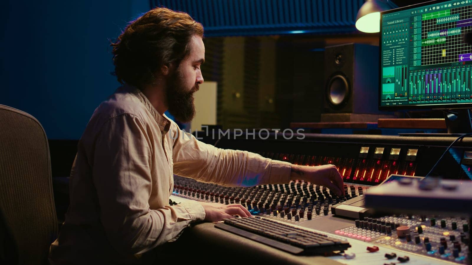 Mixing engineer focuses on blending and balancing individual tunes of a recording by DCStudio