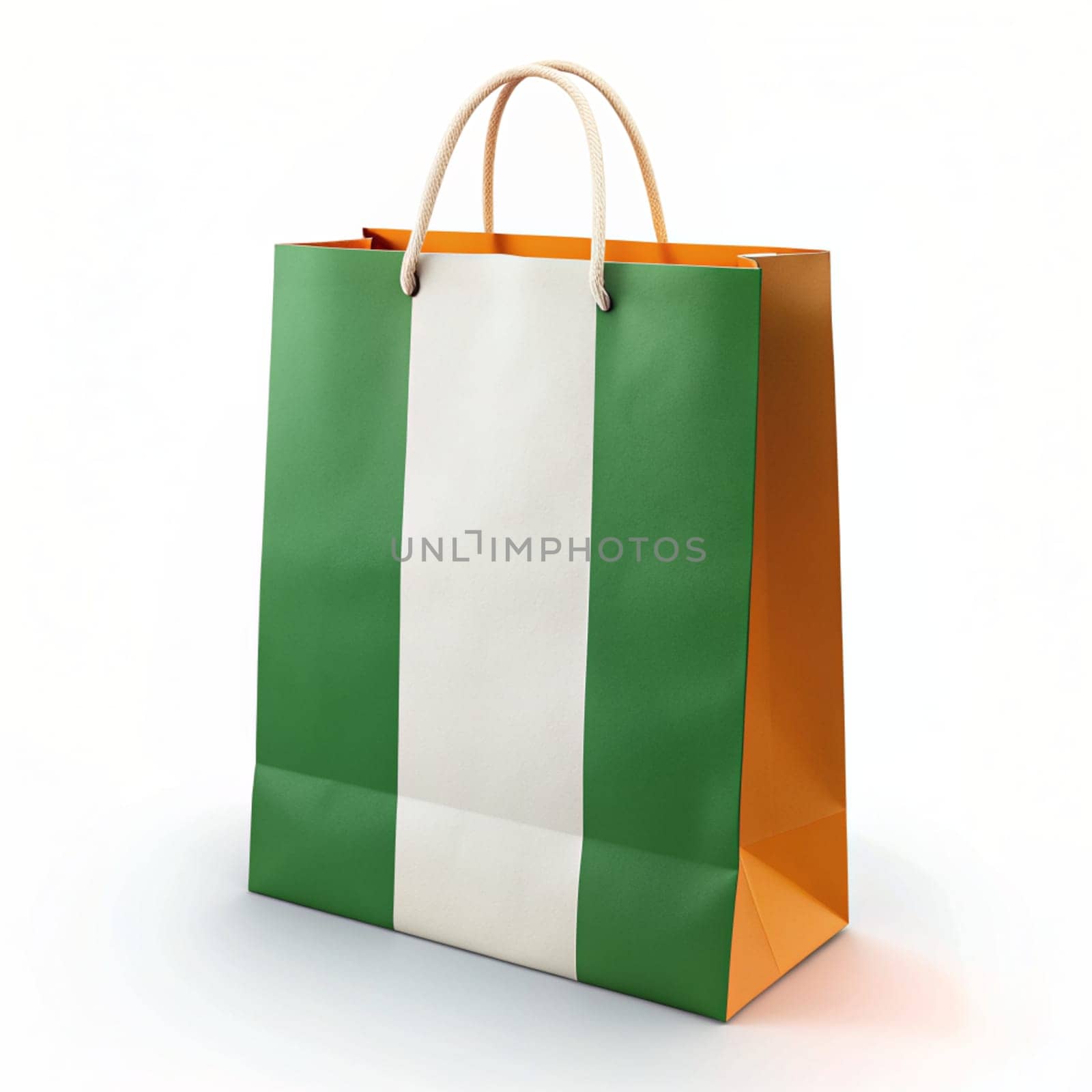 IRELAND FLAG SHOPPING BAG WHITE BACKGROUND. Irish Treasures: Flag-Inspired Shopping Delight. Irish Treasures: Flag-Inspired Shopping Delight - Perfect for Tourists Souvenir Enthusiasts by Andrii_Ko