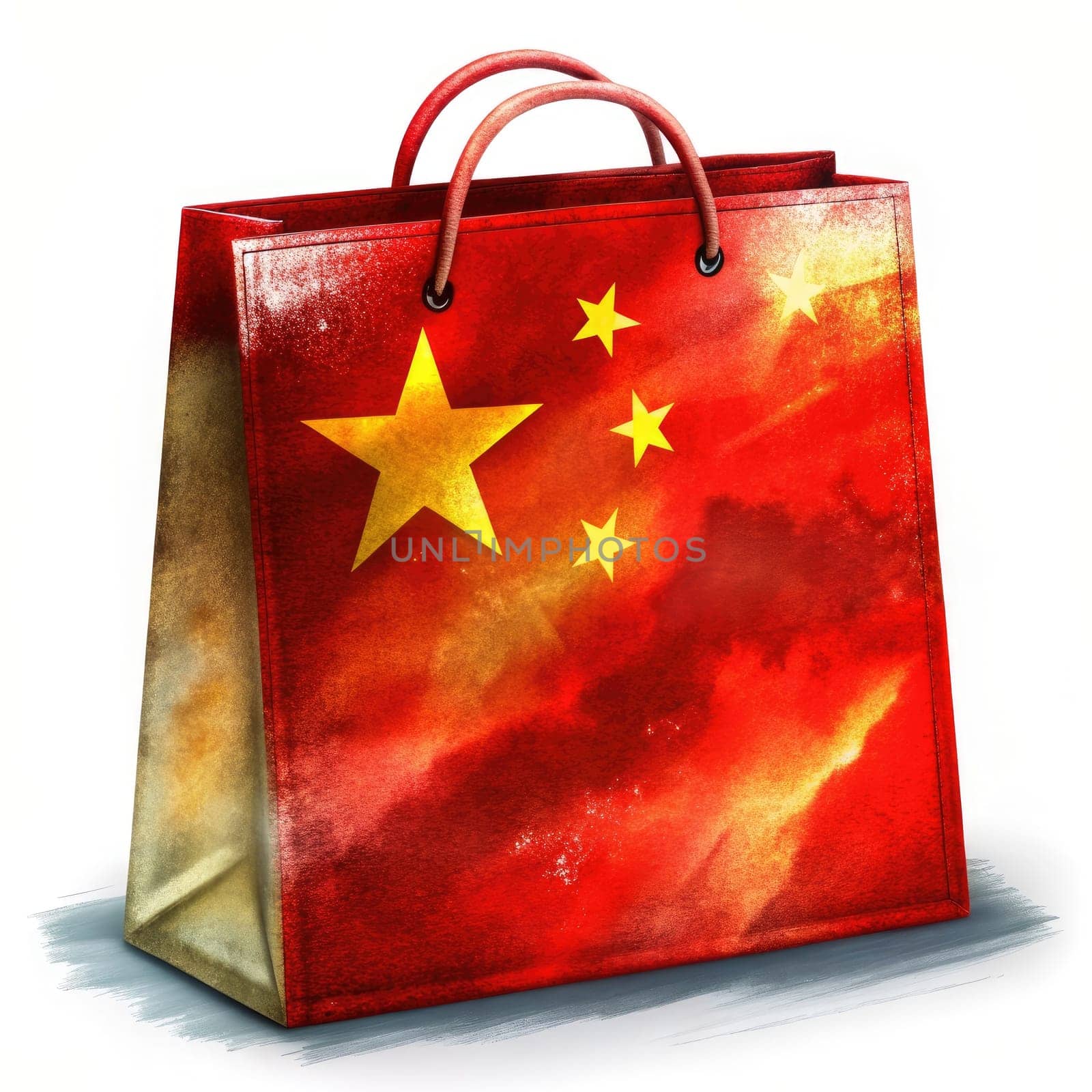 CHINA Flag Shopping Bag: Iconic Symbol of Chinese Pride on White Background. Premium Quality: Durable CHINA Flag Shopping Bag for Stylish Travelers. Chinese Heritage: Flag-Inspired Shopping Tote Bag for Trendy Outings by Andrii_Ko