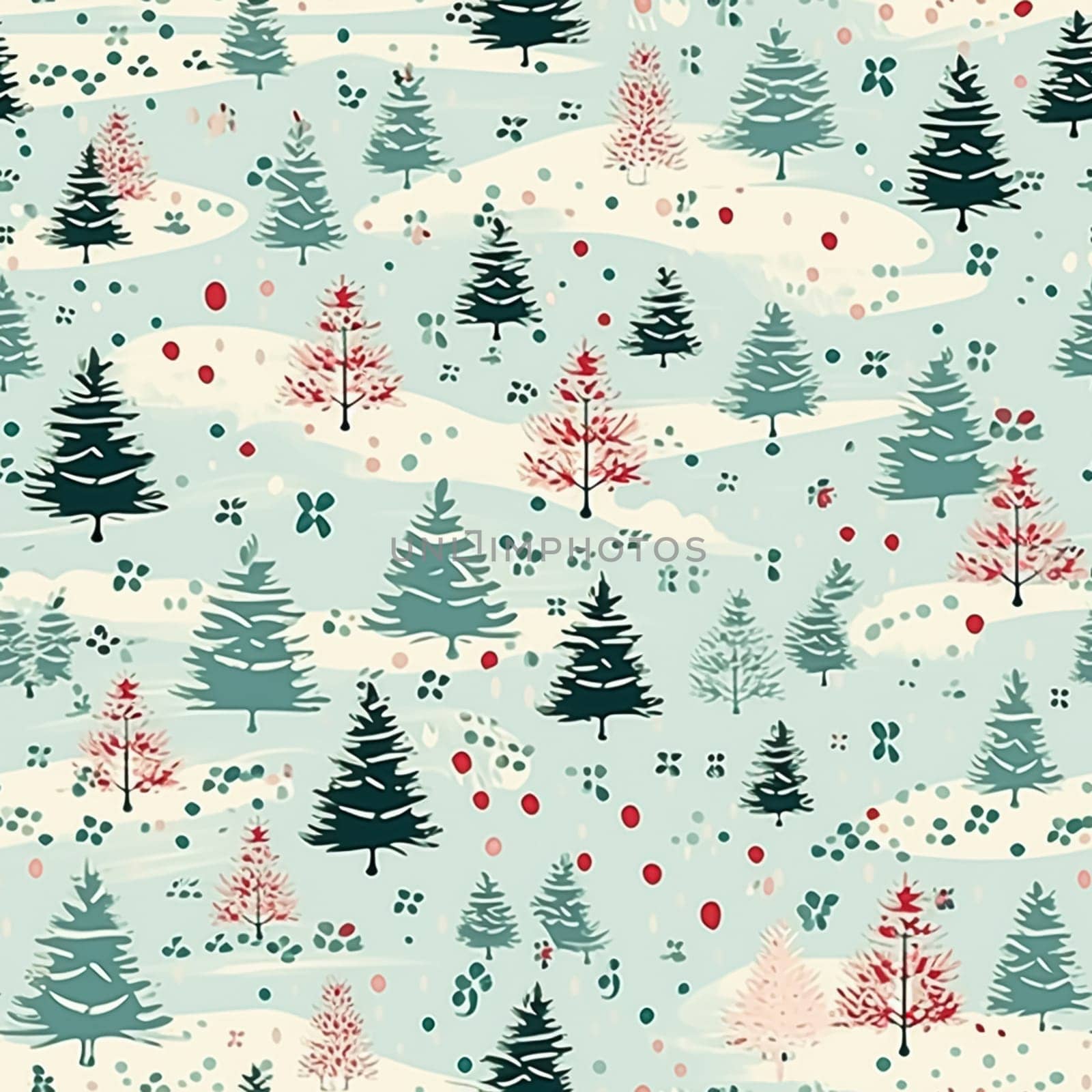 Christmas tree seamless pattern, tileable winter holiday country forest print for wallpaper, green wrapping paper, scrapbook, fabric and product design by Anneleven