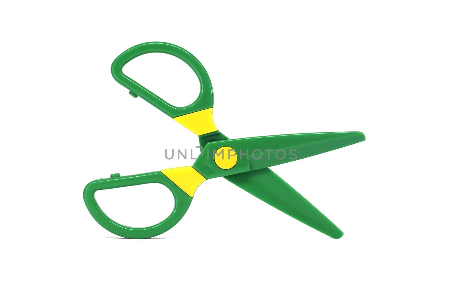 Safety plastic scissors for paper cut art craft isolated on white background