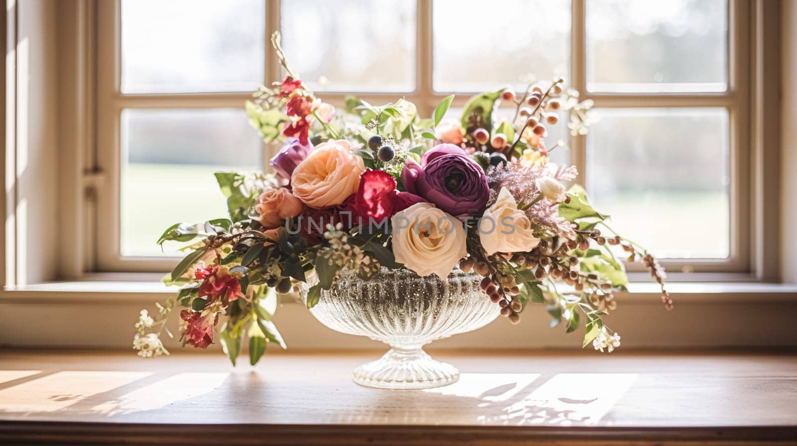 Beautiful floral arrangement with winter, autumn or early spring botanical plants and flowers