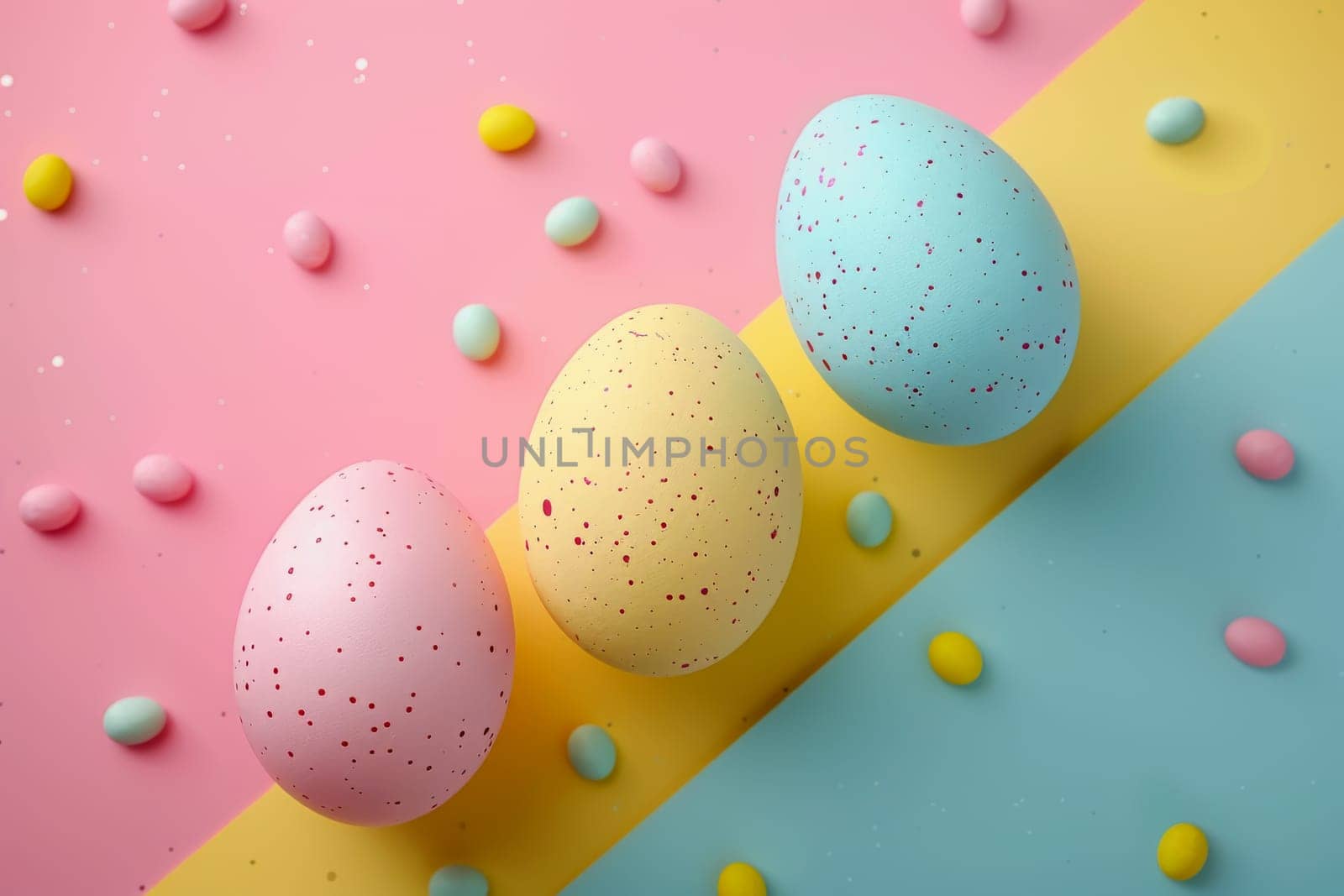 Easter eggs festival, pastel background colors charming, adorable, shiny,3D illustration concepts