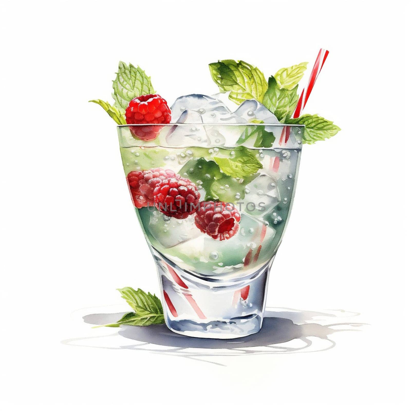 Cocktail Day with Raspberries, Ice and Mint Leaves. by Rina_Dozornaya