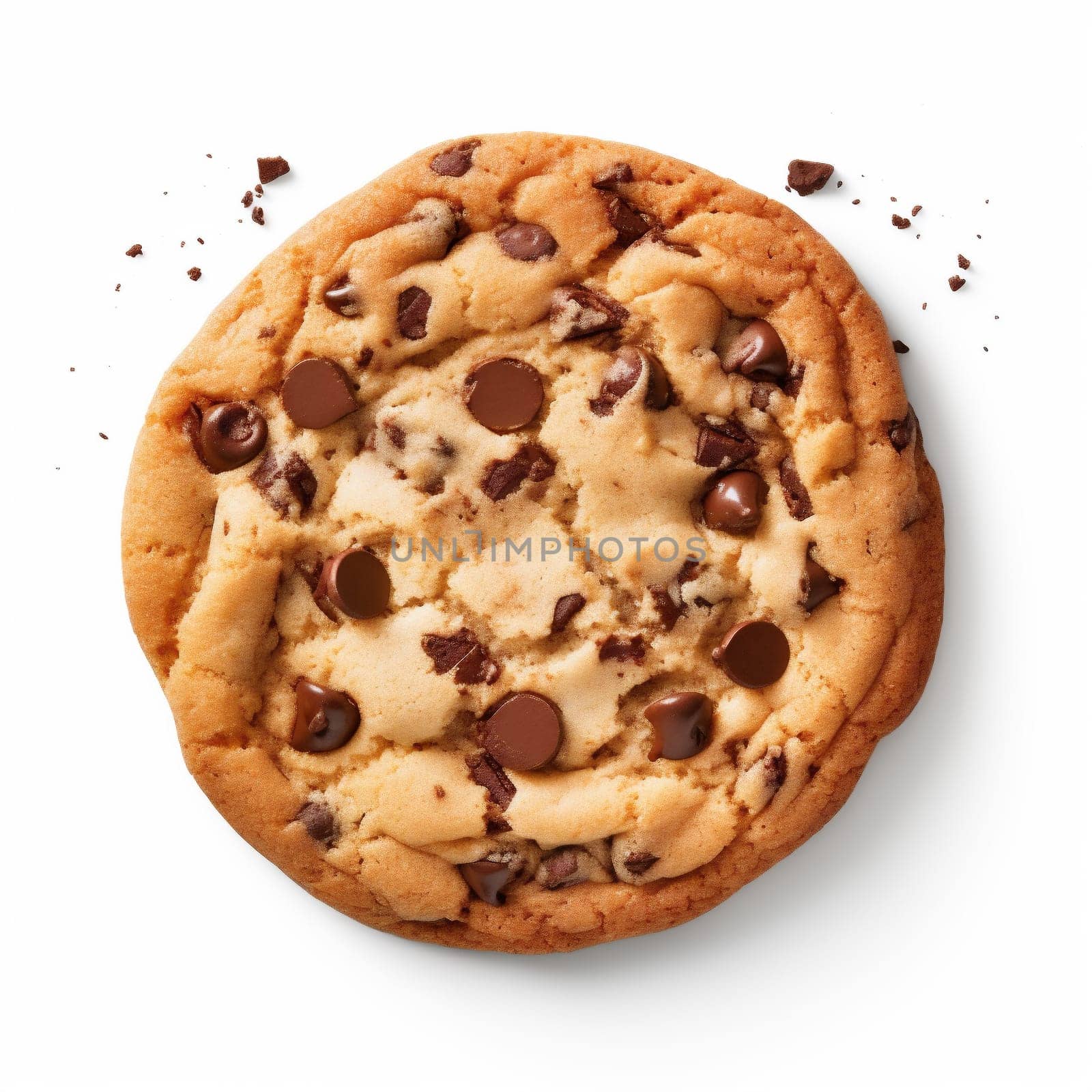Chocolate Chip Cookies Isolated on White Background. Single Biscuit with Sweet Chocolate Filler.