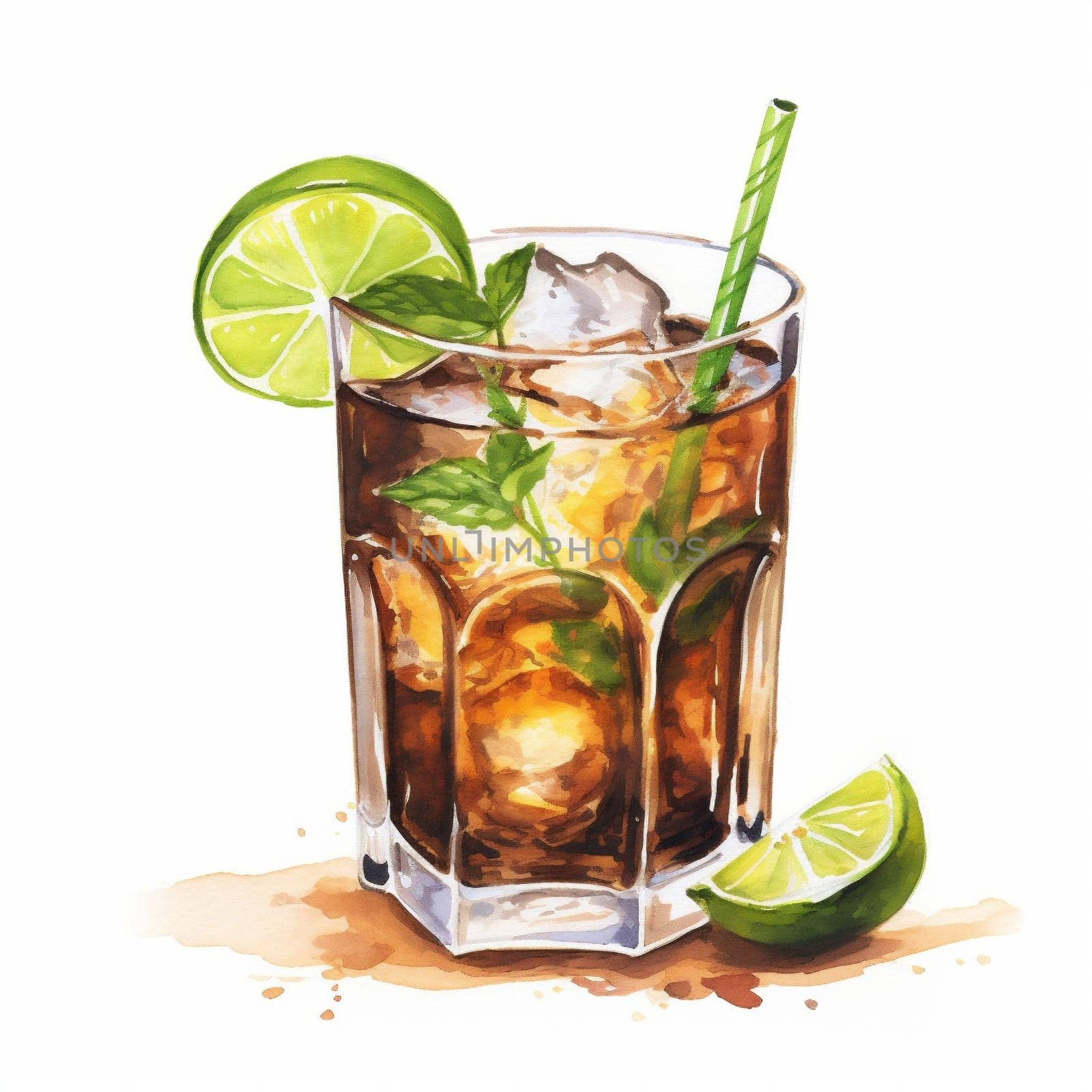 Cuba Libre Cocktail Day with Rum, Cola, Lime and Mint Leaves. by Rina_Dozornaya