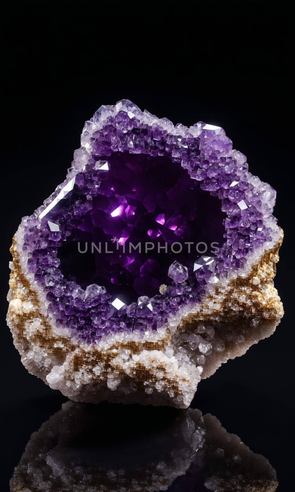 Amethyst on a black background. Macro shooting of natural jewels