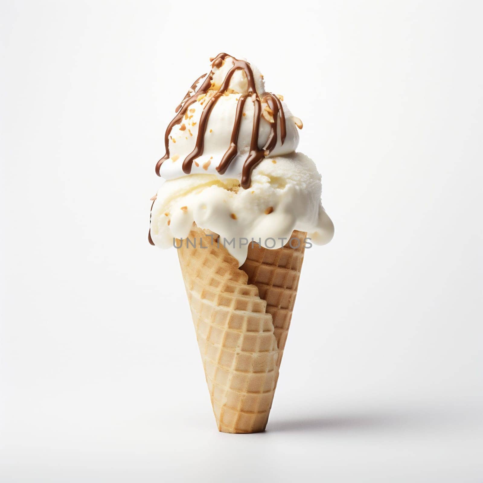Ice Cream Cone Vanilla Flavors Isolated on White Background. by Rina_Dozornaya
