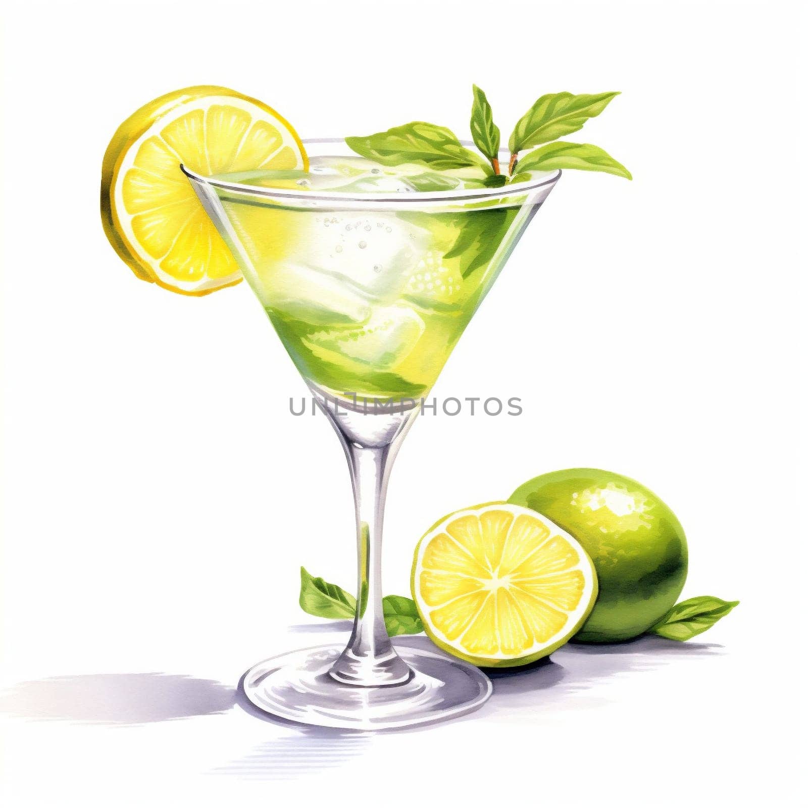 Cocktail Day with Lemon, Ice, and Mint Leaves. by Rina_Dozornaya