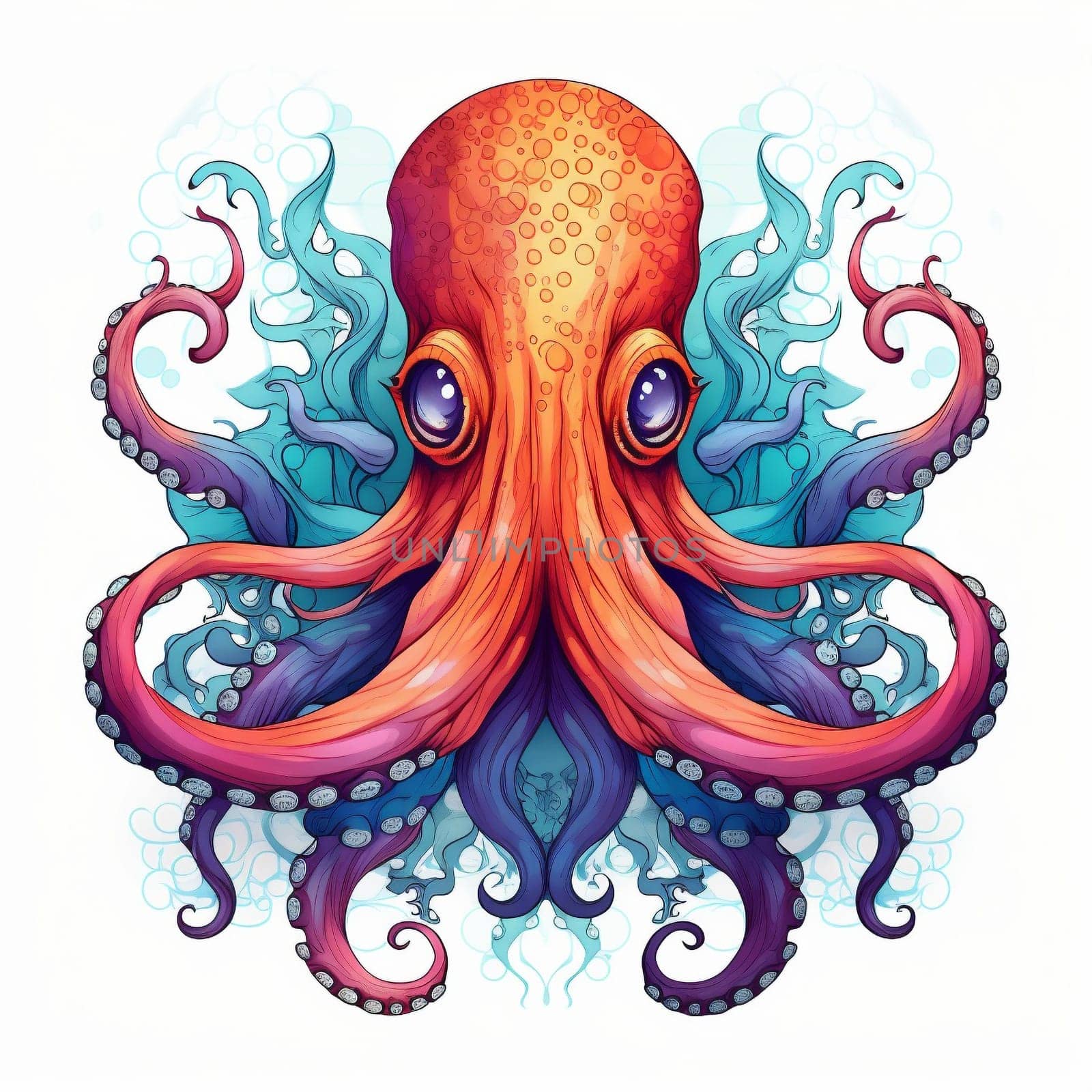 Giant pacific octopus. Watercolor ocean creature illustration isolated on a white background. by Rina_Dozornaya