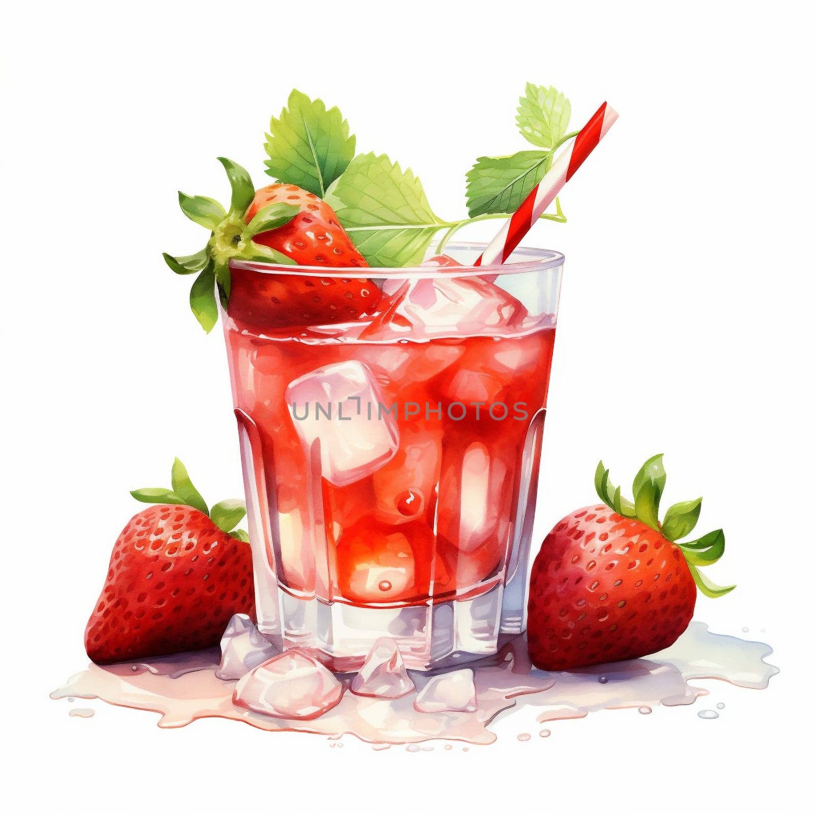 Cocktail Day with Strawberry, Ice and Mint Leaves. by Rina_Dozornaya