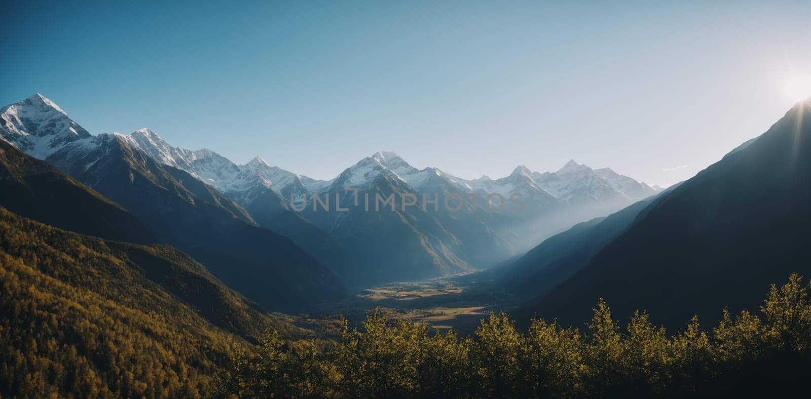Mountain landscape at sunrise. Panoramic view of the mountains. by Andre1ns