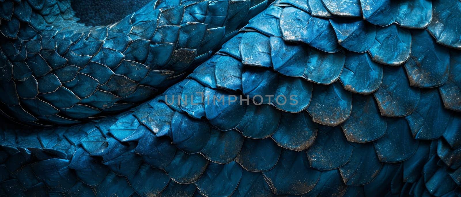 Blue dragon scale pattern close-up - luxury background texture for wallpaper