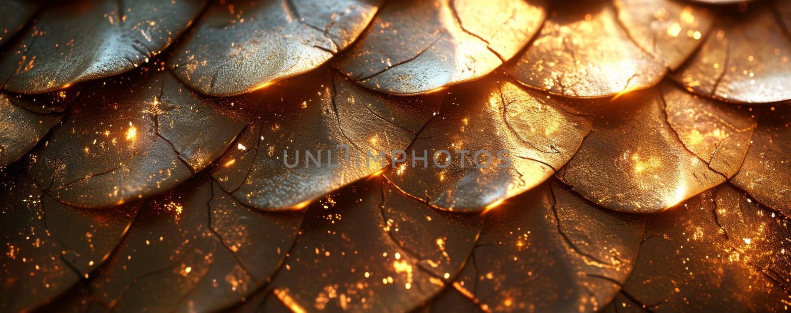 Gold dragon scale pattern close-up - luxury background texture for wallpaper