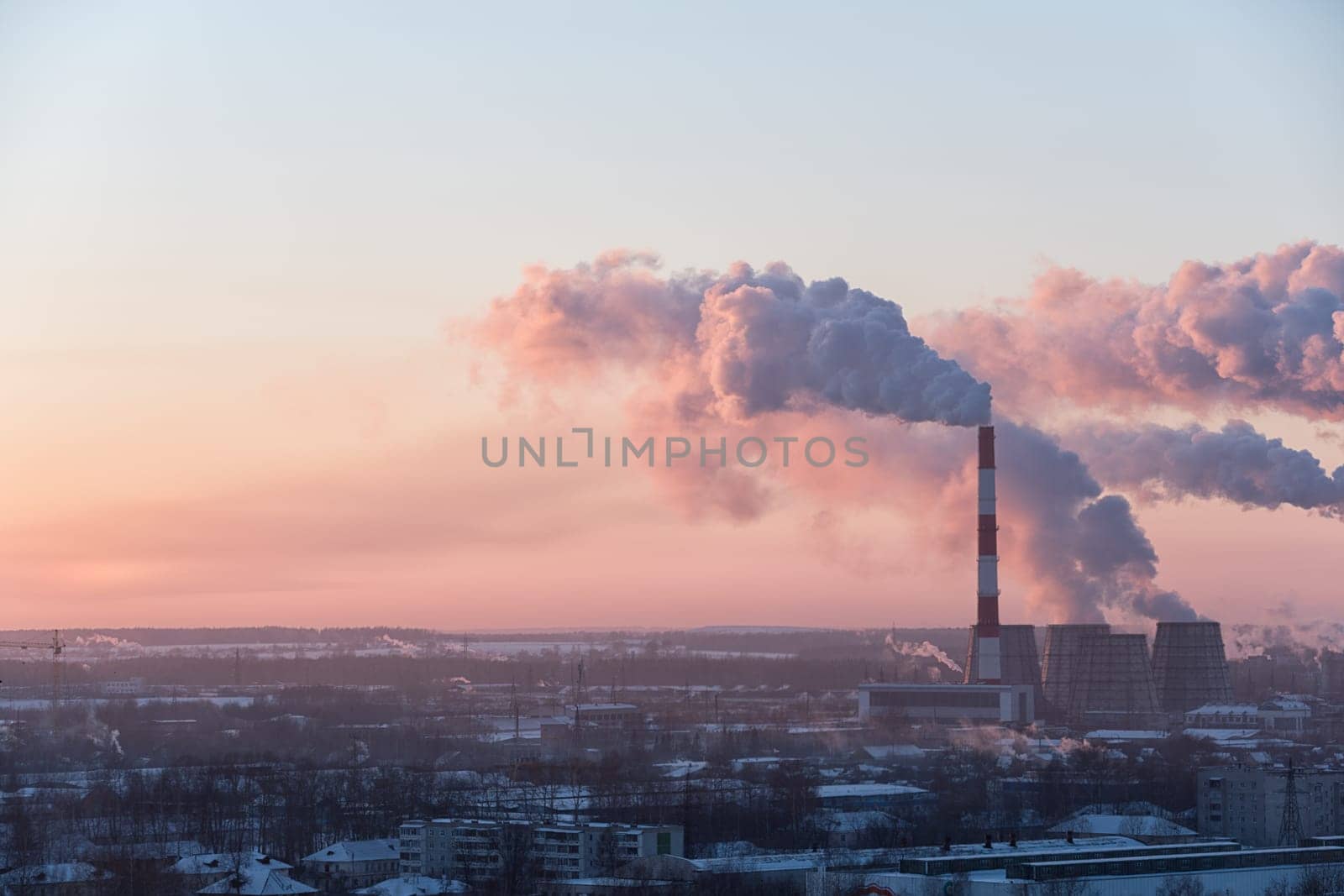 Image of beautiful industrial cityscape during sunrise