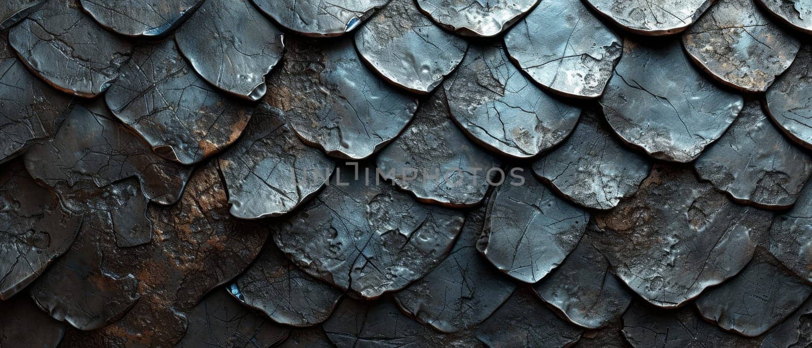 Detailed close-up of metallic crocodile scales with a mix of gold and dark tones. by sfinks