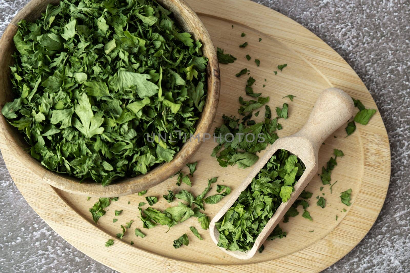 Fresh dried greenery parsley adaptogens ingredient. Herbal medicine healthy eating. Superfood prebiotic food. Sustainable homegrown organic by anna_stasiia