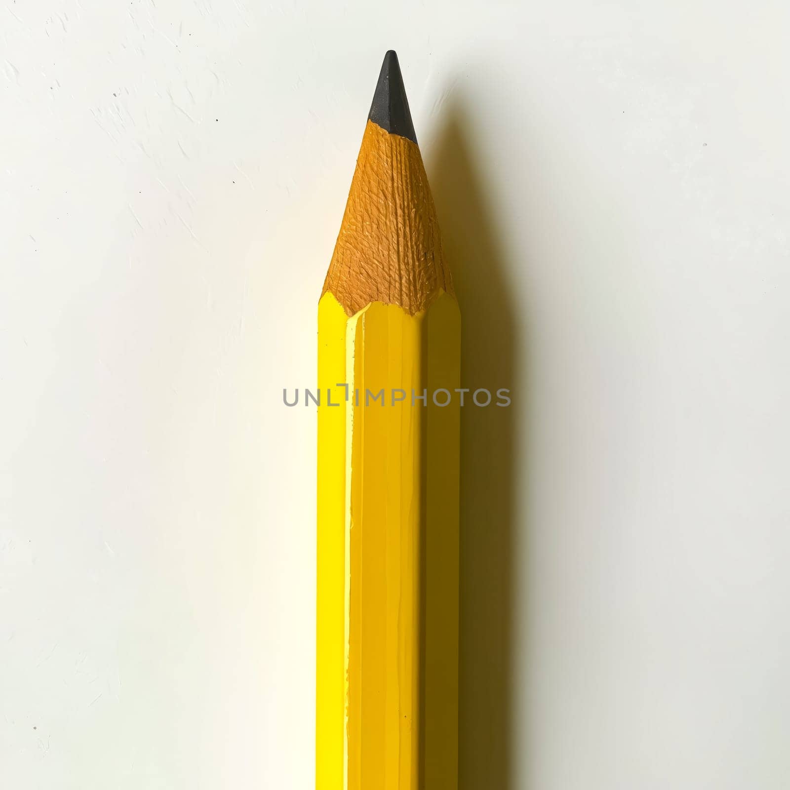 Yellow pencil with black tip on white surface. Generative AI.