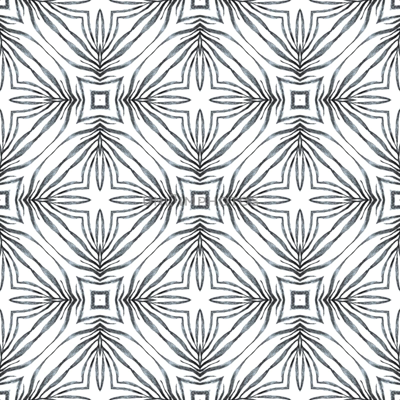 Chevron watercolor pattern. Black and white mind-blowing boho chic summer design. Green geometric chevron watercolor border. Textile ready superb print, swimwear fabric, wallpaper, wrapping.