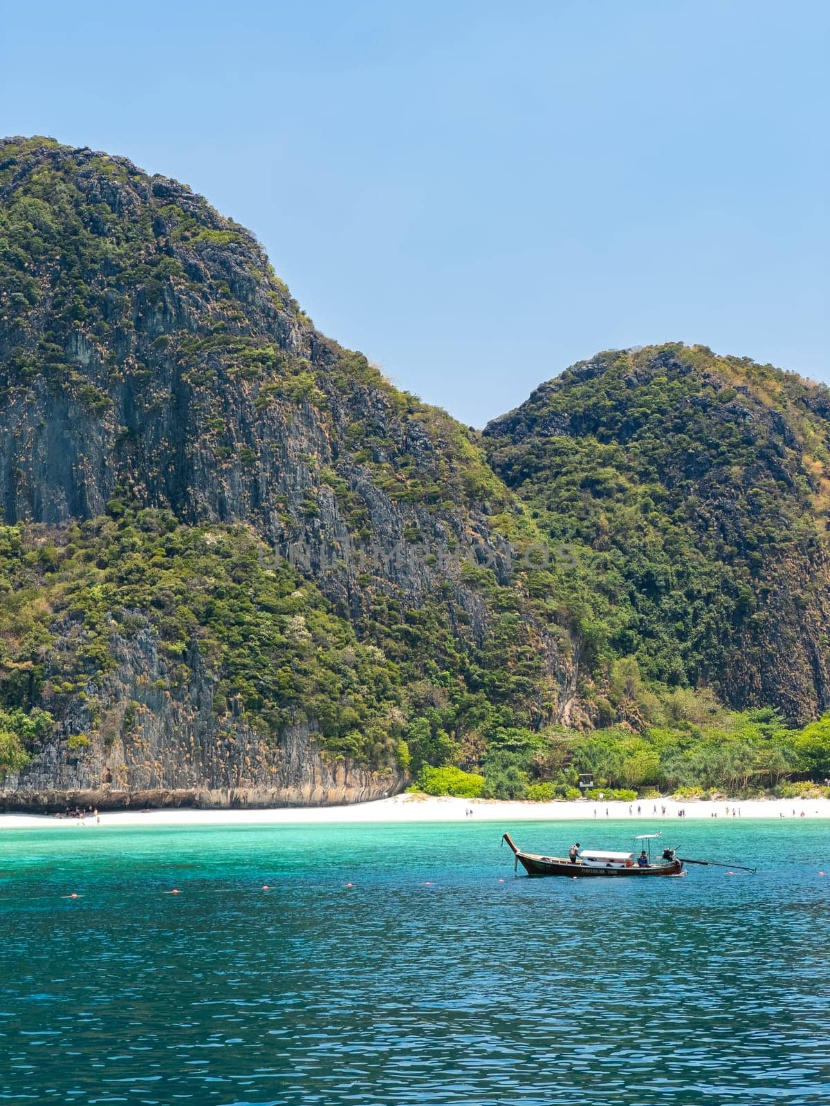 Aerial view of Maya bay beach in koh Phi Phi Leh, Krabi, Thailand by worldpitou