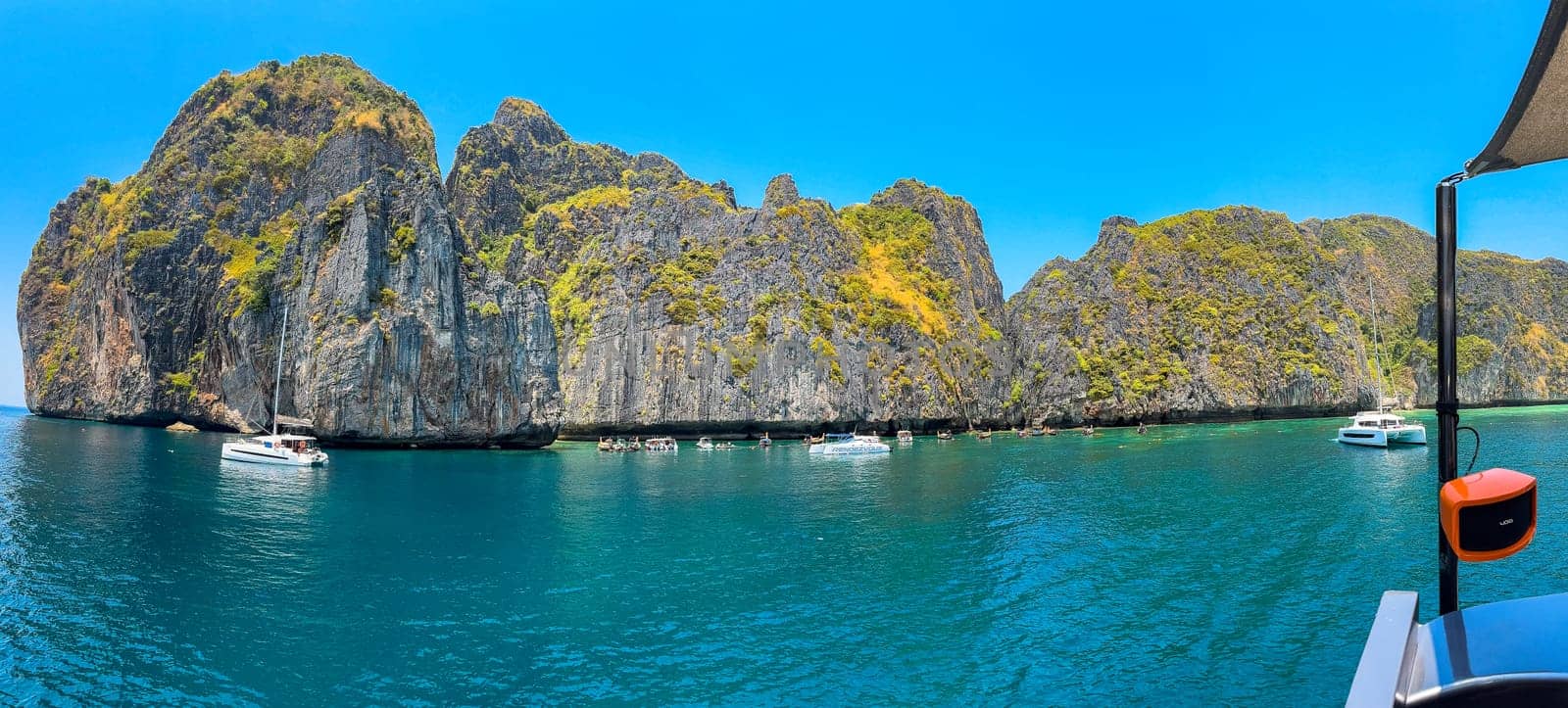 Aerial view of Maya bay beach in koh Phi Phi Leh, Krabi, Thailand by worldpitou