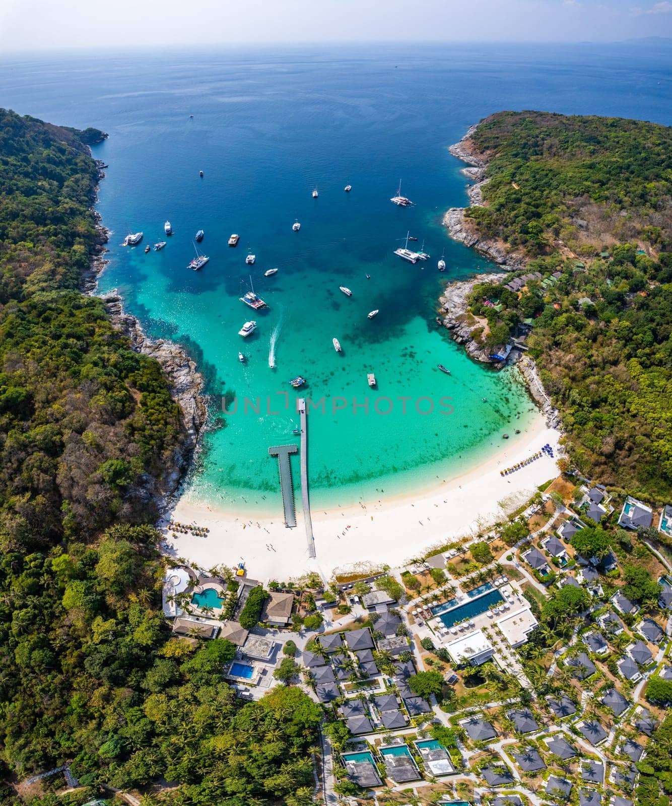 Aerial view of Siam bay in koh Racha Yai also known as Raya Island in Phuket, Thailand by worldpitou