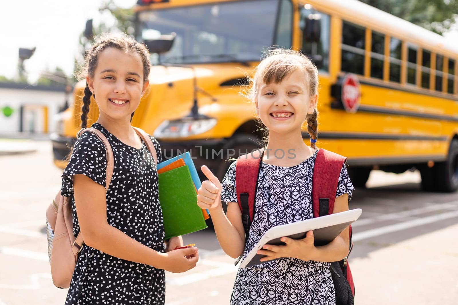 Basic school students crossing the road by Andelov13