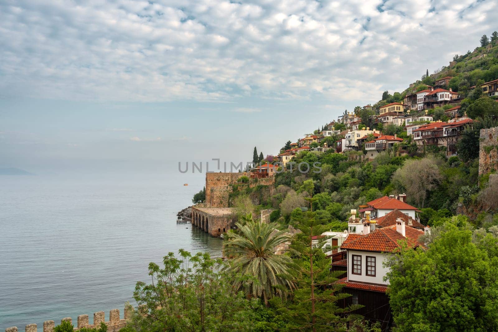 Historical Alanya Shipyard and Kizil Kule walls located in Alanya district of Antalya