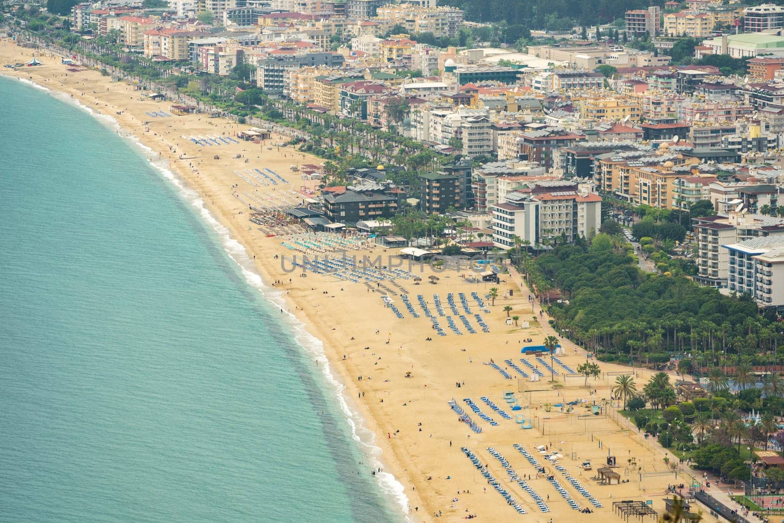 View of Cleopatra beach in Alanya, one of the touristic districts of Antalya, from Alanya Castle