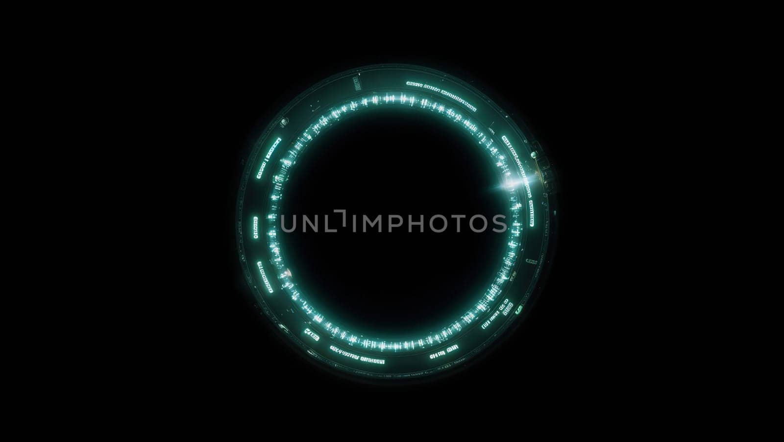 UI futuristic abstract blue circular interface background. Round dashboard display for game with copy space isolated on black color. Generative AI.