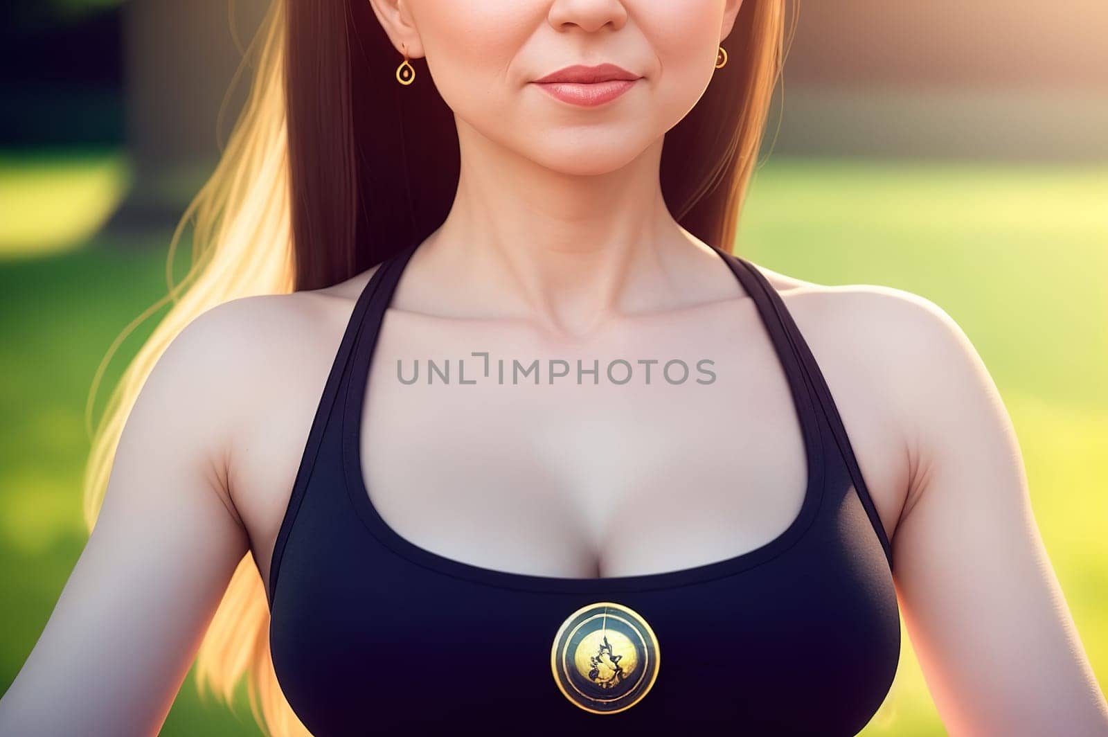 Lady does yoga, sits in the lotus position in Sunny weather by macroarting