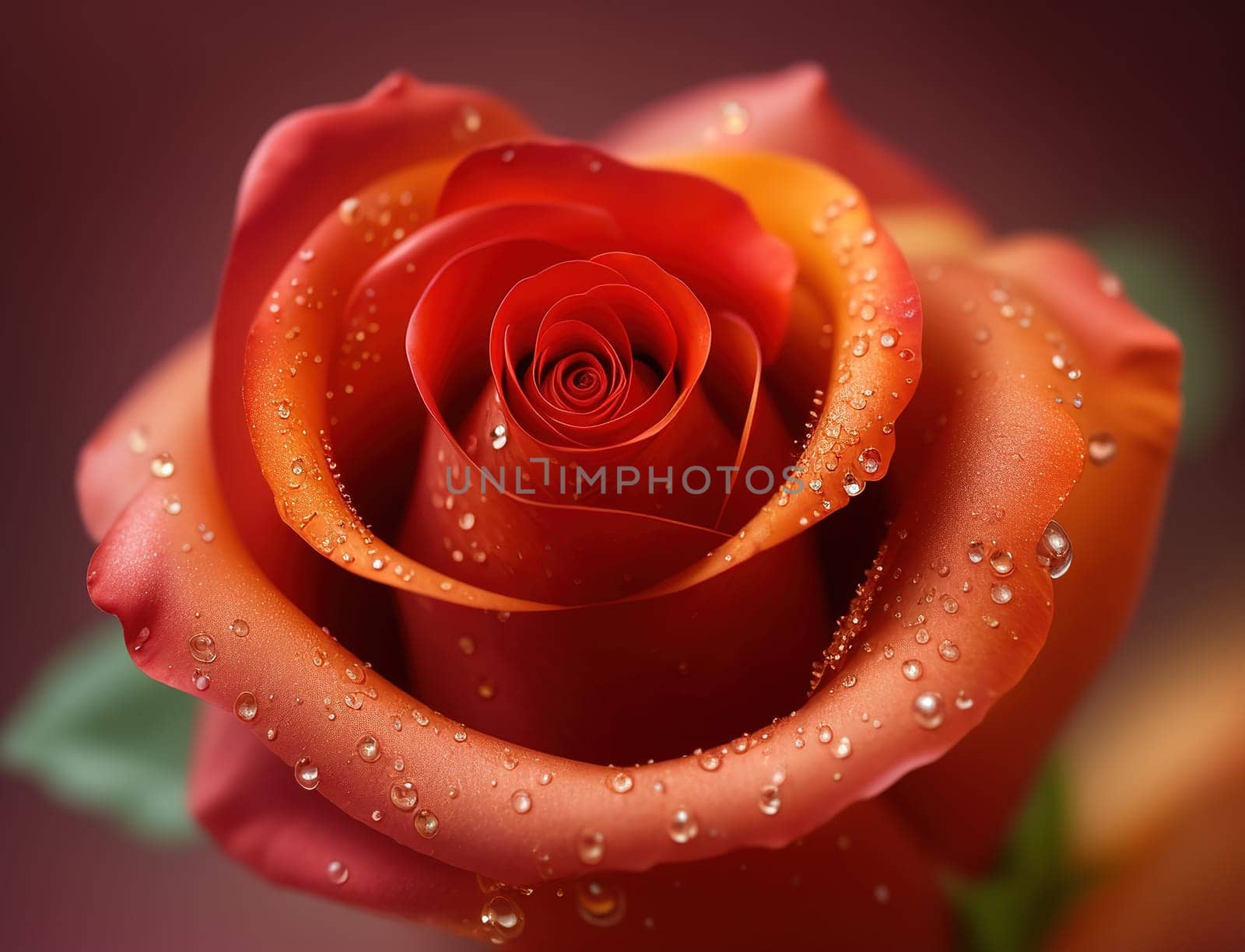 Orange Rose flower with rain dew drops macro close-up by macroarting