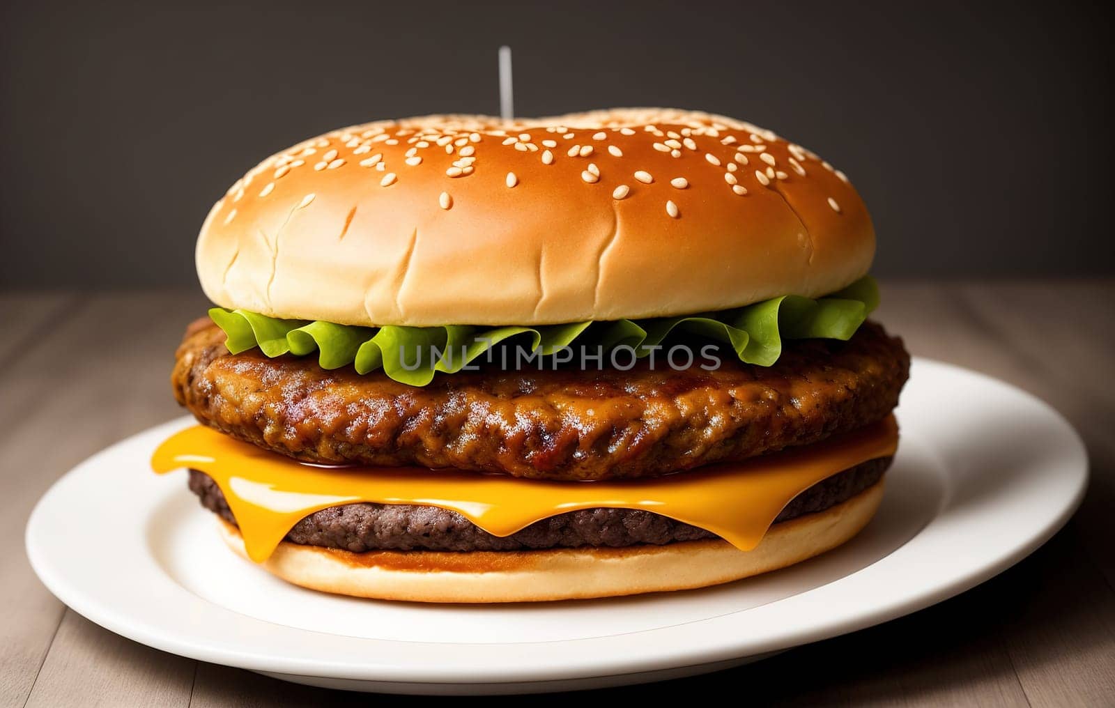 Big Hamburger with French Fries on a plate by macroarting