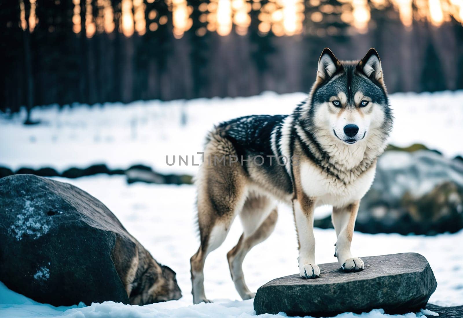 Wild Grey Wolf in winter landscape by macroarting