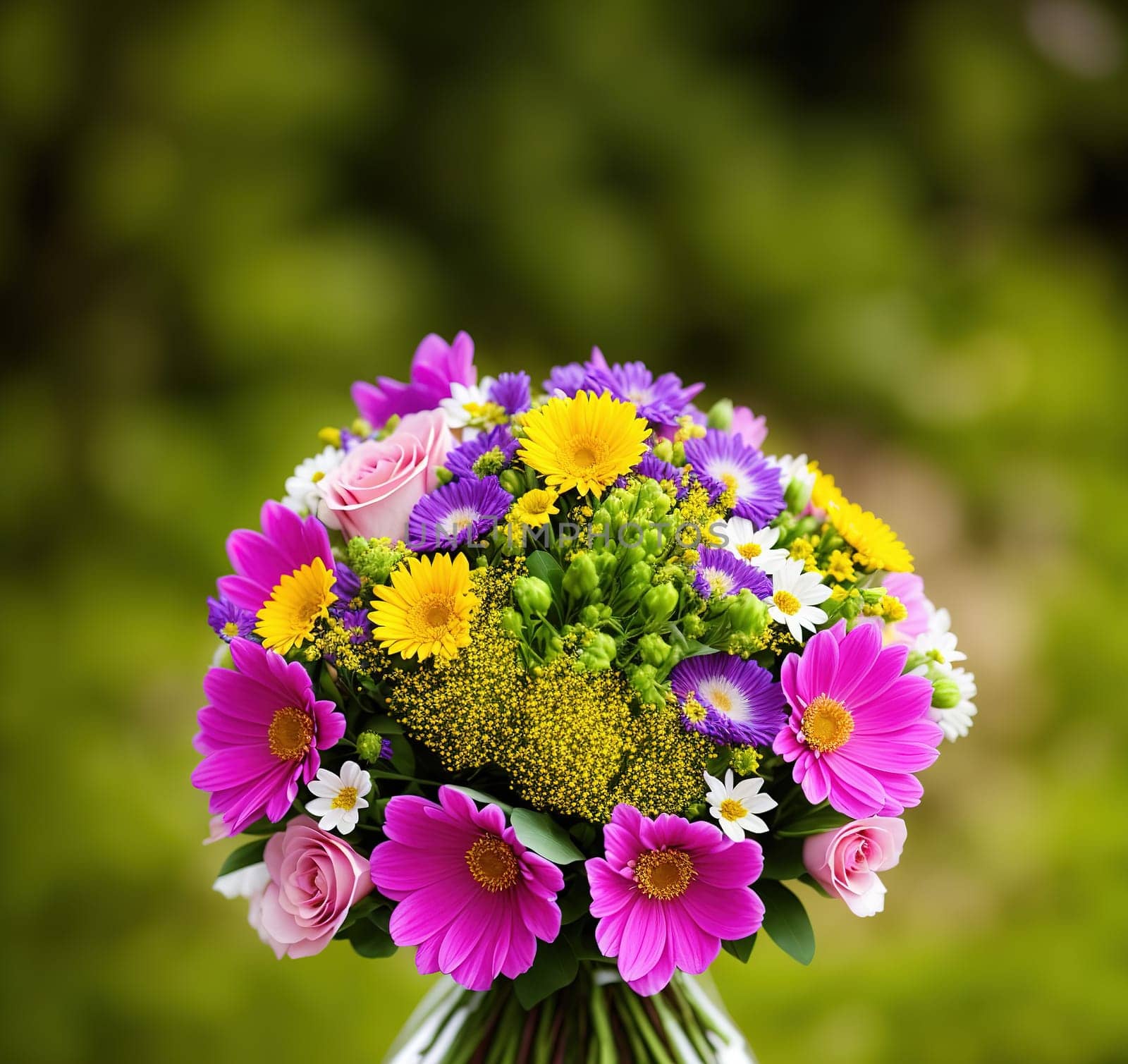 Present flower Bouquet isolated in green background by macroarting
