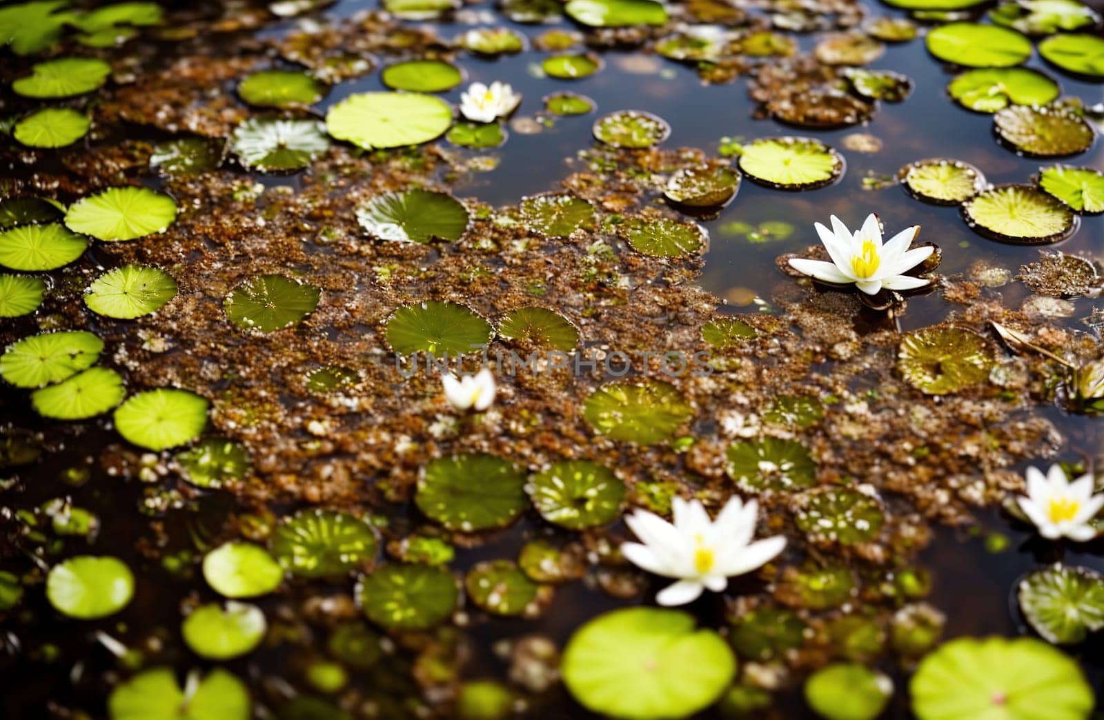 Lilies in the water swamp, water lilies green color by macroarting