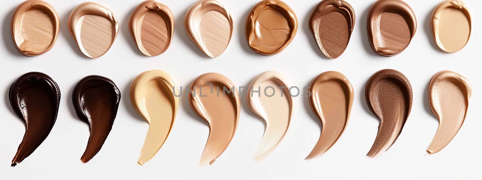 Different shades of foundation isolated on white background, beauty Generative AI,