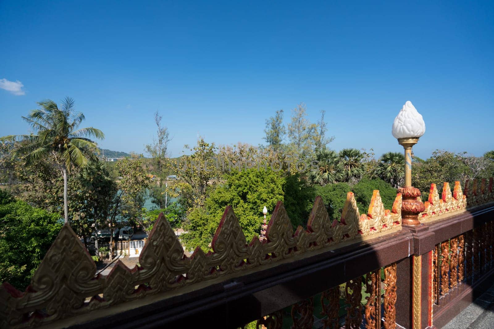 View of fence and lamp in sightly park. Thailand by rivertime