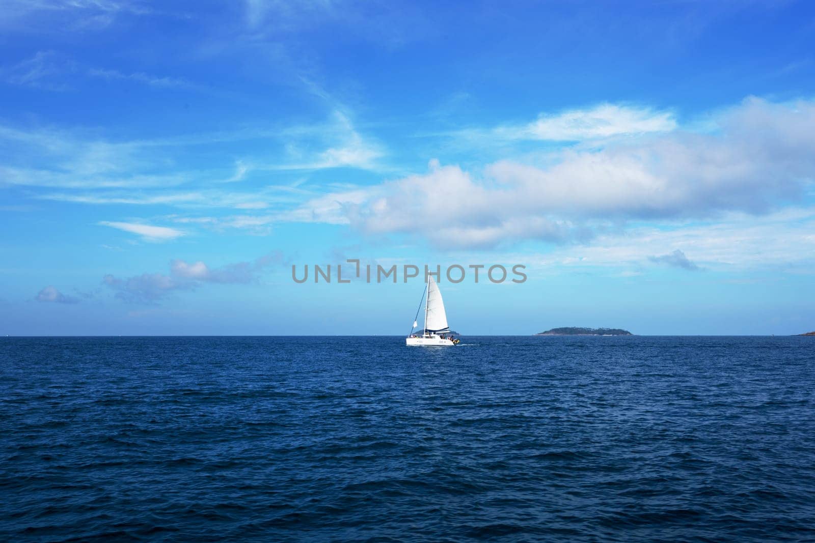 Bright sailboat in sea. Beautiful seascape, Thailand